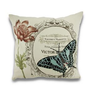 Vintage Style Naughty Butterfly Embroidered Decorative Throw Pillow 18in.